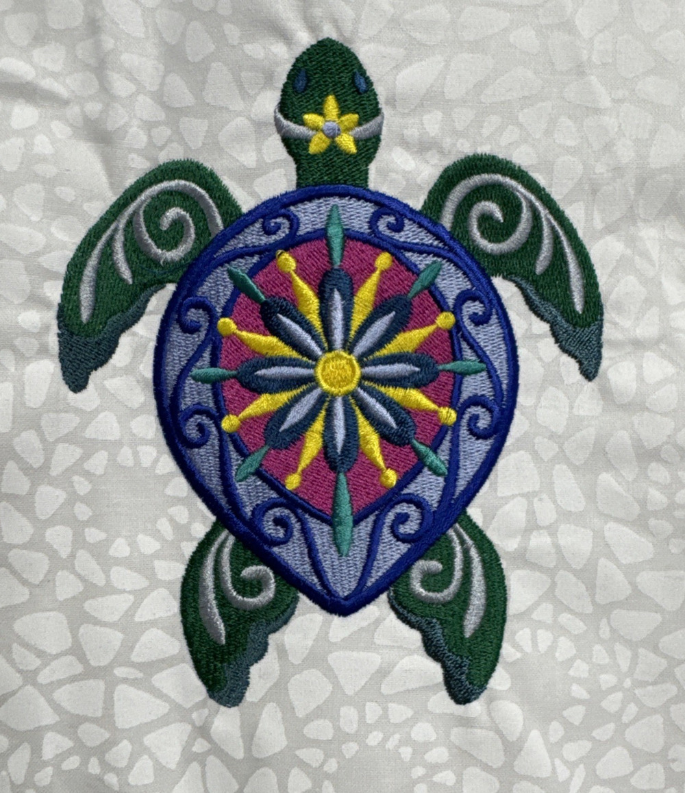 Turtle Flower machine embroidered design patch appliqué Purple Green Colorful